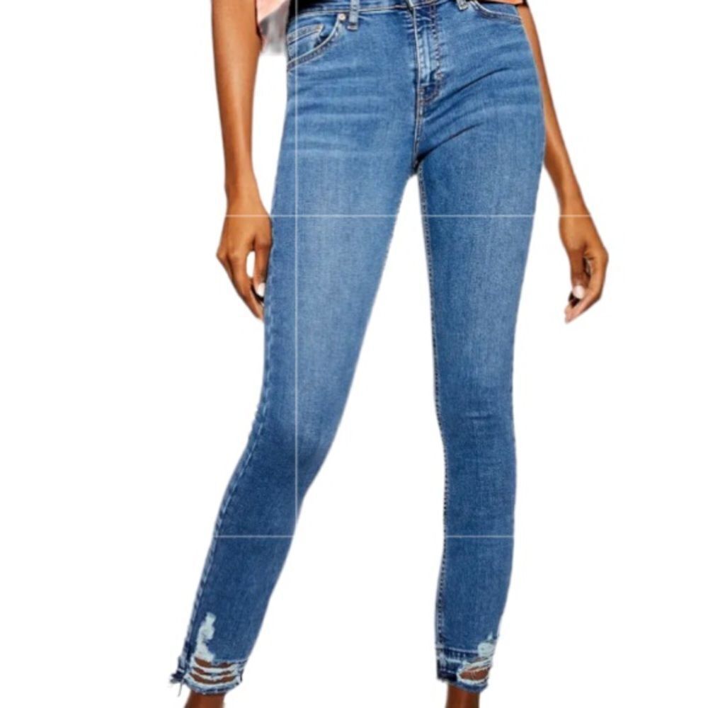 Topshop Jamie High Waisted Skinny Ripped Hem Jeans Size 2